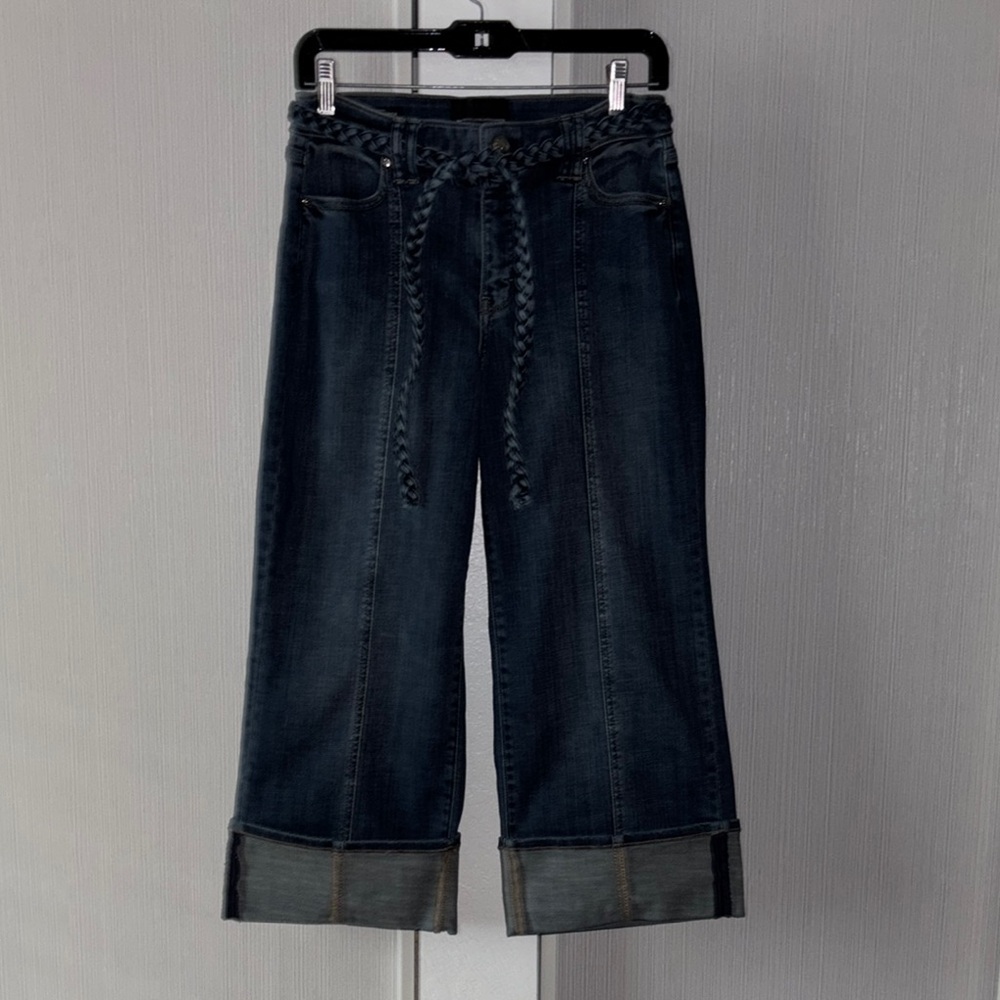 White House Black Market High Rise Wide Leg Dark Blue Cuffed Cropped Jeans